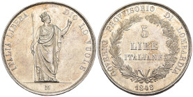 Milano - Governo Provvisorio di Lombardia (1848) - 5 Lire 1848 - D/ rami corti - R/ Stella lontana, base spessa - Ag - Gigante 3a

SPEDIZIONE SOLO I...
