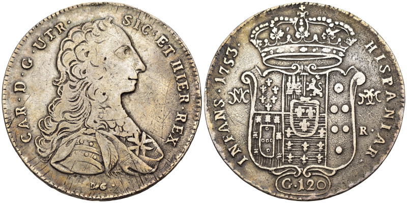 Napoli - Carlo di Borbone (1734-1759) - Piastra da 120 Grana del 4° Tipo 1753 - ...