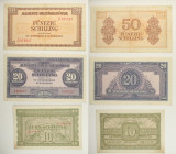 Austria - Allied Military Authority - Lotto di 3 banconote: 50 Schilling 1945 P#109 - 20 Schilling 1945 P#107 - 10 Schilling 1945 P#106

SPEDIZIONE ...