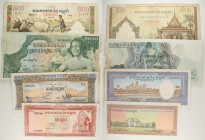 Cambogia - Lotto di 4 banconote: 500 Riels ND (1956-1972) P#14 - 1000 Riels ND (1972-1973) P#17 - 50 Riels ND (1956-1974) P#7 - 10 Riels ND (1962-1972...