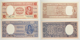 Cile - Lotto di 2 banconote: 10 Pesos/1 Condor ND (1958-1959) P#120 - 5 Pesos/1/2 Condor ND (1953-1958) P#110

SPEDIZIONE SOLO IN ITALIA - SHIPPING ...