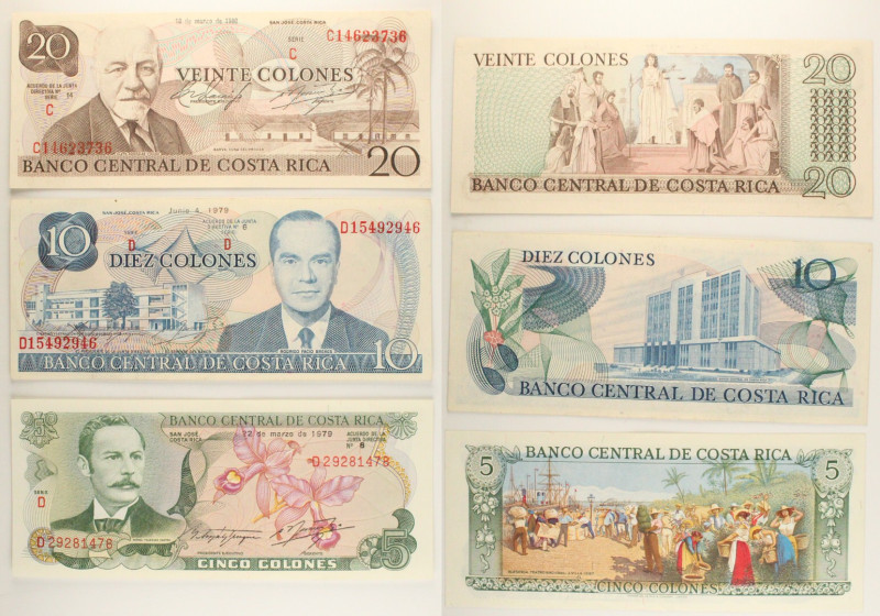Costa Rica - Lotto di 3 banconote: 20 Colones (Series C) 1980 P#238 - 10 Colones...
