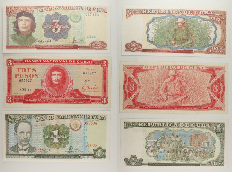 Cuba - Lotto di 3 banconote: 3 Pesos 1985 P#107 - 3 Pesos 1995 P#113 - 1 Peso 19...