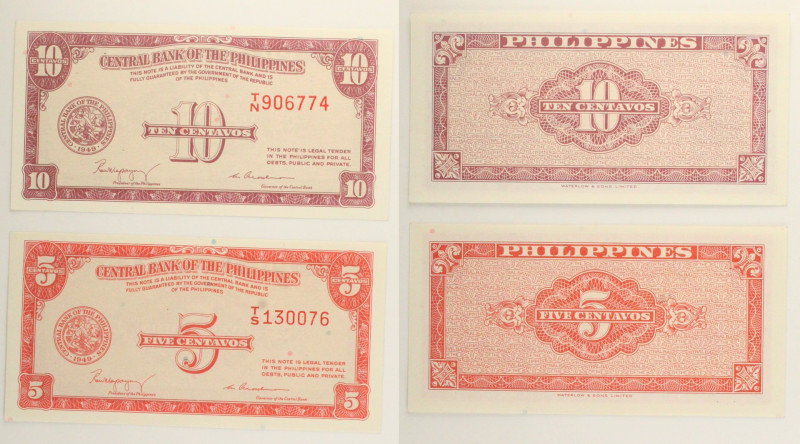 Filippine - Lotto di 2 banconote: 5 Centavos ND (1951-1953) P#125 - 10 Centavos ...