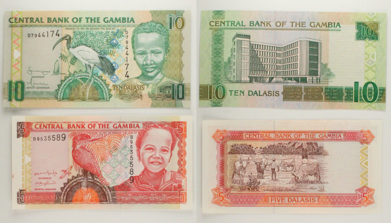 Gambia - Lotto di 2 banconote: 10 Dalasis ND (2006-2013) P#26 - 5 Dalasis ND (20...
