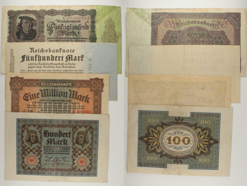 Germania - Reichsbanknote - Lotto di 4 banconote: 100 Mark 1920 P#69 - 1.000.000...