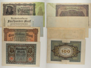 Germania - Reichsbanknote - Lotto di 4 banconote: 100 Mark 1920 P#69 - 1.000.000 Mark 1923 P#86 - 500 Mark 1922 P#74 - 50.000 Mark 1922 P#79

SPEDIZ...