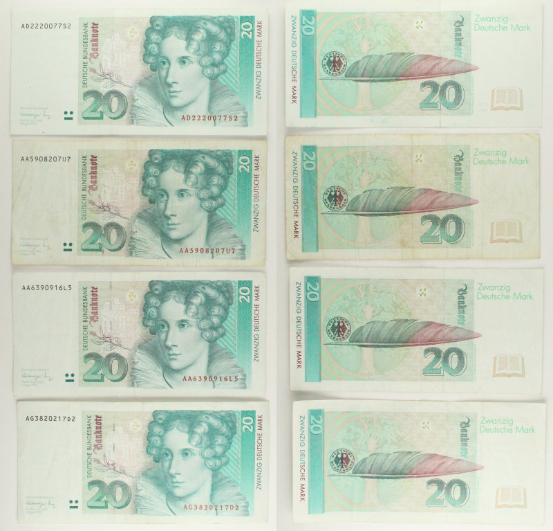 Germania - Lotto di 4 banconote da 20 Deutsche Mark 1991 - P#39a

SPEDIZIONE I...