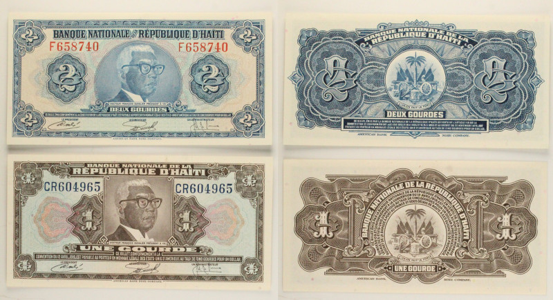 Haiti - Lotto di 2 banconote: 2 Gourdes ND (1973) P#211 - 1 Gourde ND (1973) P#2...