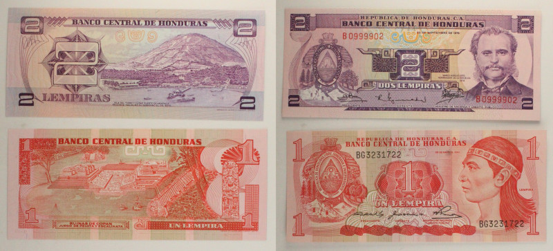 Honduras - Lotto di 2 banconote: 1 Lempira 1980 P#68a - 2 Lempiras 1976 P#61

...
