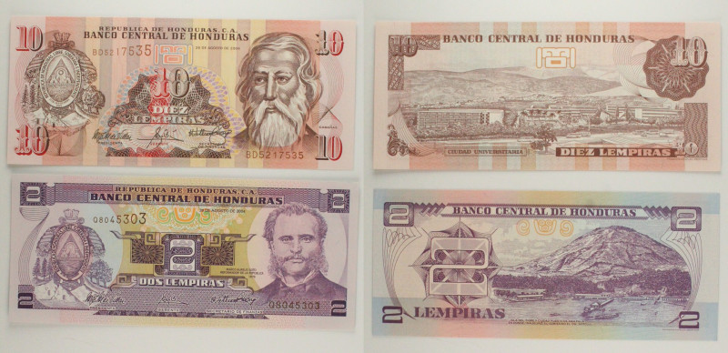 Honduras - Lotto di 2 banconote: 10 Lempiras 2004 P#86 - 2 Lempiras 2004 P#80
...