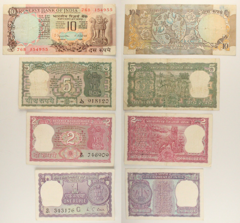 India - Lotto di 4 banconote: 1 Rupee ND (1966-1980) P#77 - 2 Rupees ND (1970-19...