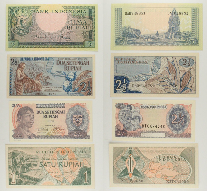 Indonesia - Lotto di 4 banconote: 5 Rupiah 1957 P#49 - 2 1/2 Rupiah 1961 P#79 - ...