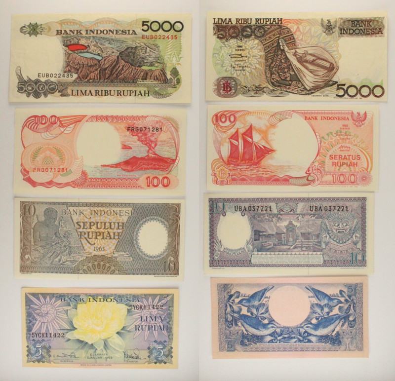 Indonesia - Lotto di 4 banconote: 5000 Rupiah 1992 P#130 - 100 Rupiah 1992 P#127...