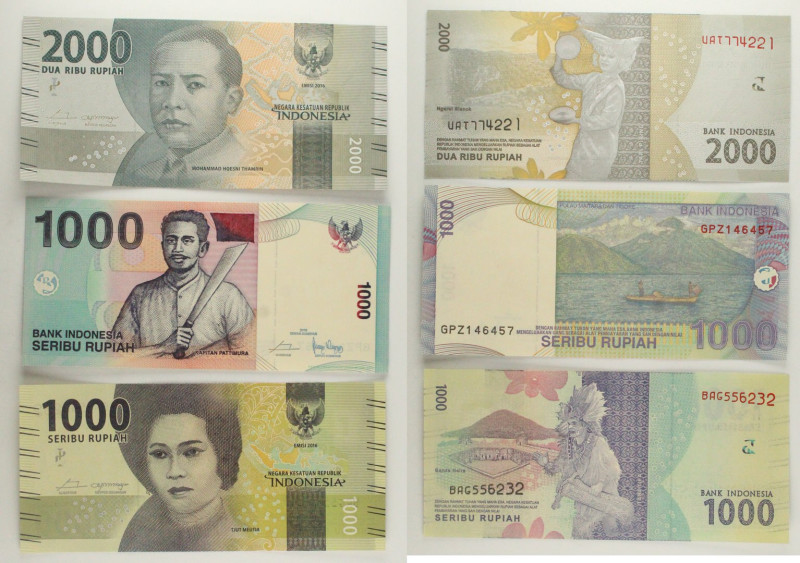 Indonesia - Lotto di 3 banconote: 2000 Rupiah 2016 P#155a - 1000 Rupiah 2016 P#1...