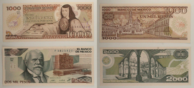 Messico - Lotto di 2 banconote: 1000 Pesos 1985 P#85 - 2000 Pesos 1987 P#86 (pre...