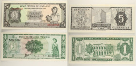 Paraguay - Lotto di 2 banconote: 5 Guaranies (black color) ND (1963) P#195 - 1 Guarani (Legislative Palace on reverse) ND (1963) P#193

SPEDIZIONE I...