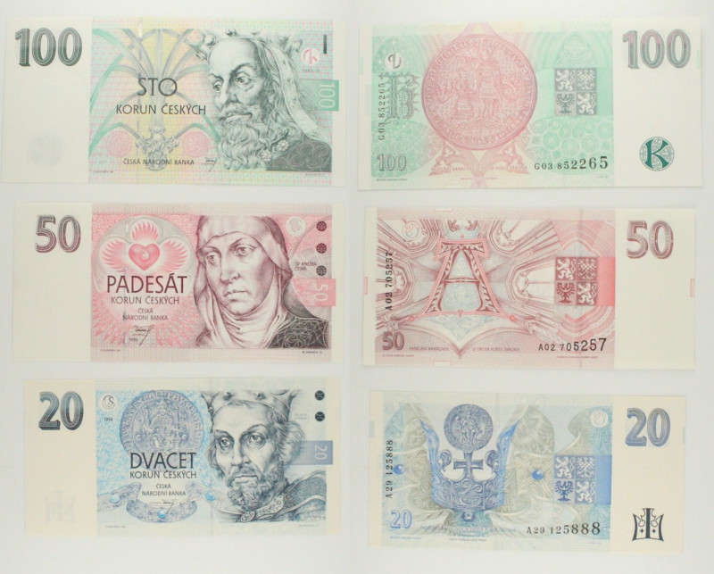 Repubblica Ceca - Lotto di 3 banconote: 100 Korun 1997 P#18 - 50 Korun 1997 P#17...