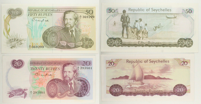 Seychelles - Lotto di 2 banconote: 50 Rupees 1977 P#21 - 20 Rupees 1977 P#20

...
