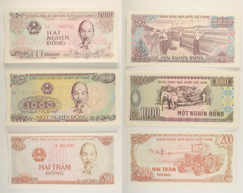 Vietnam - Lotto di 3 banconote: 2000 Dong 1988 (1989) P#107 - 1000 Dong 1988 (19...