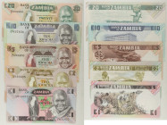 Zambia - Lotto di 5 banconote: 20 Kwacha ND (1980-1988) P#27 - 10 Kwacha ND 1980-1988 P#26 - 5 Kwacha ND (1980-1988) P#25 - 2 Kwacha ND (1980-1988) P#...