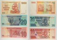 Zimbabwe - Lotto di 3 banconote: 1000 Dollars 2007 P#71 - 20 Dollars 2020 P#104 - 10 Dollars 2020 P#103

SPEDIZIONE IN TUTTO IL MONDO - WORLDWIDE SH...
