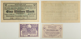 Mondiali - Germania e Austria - Lotto di 2 banconote: Città di Lipsia (stato federale della Sassonia) Notgeld 1.000.000 Mark 1923 Sindacato della lign...