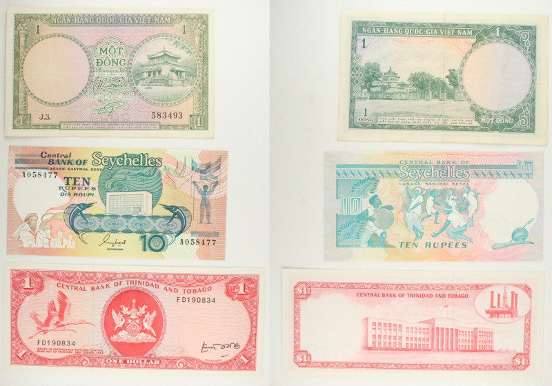 Mondiali - Lotto di 3 banconote: Vietnam del Sud 1 Dong 1955 P# - Seychelles 10 ...