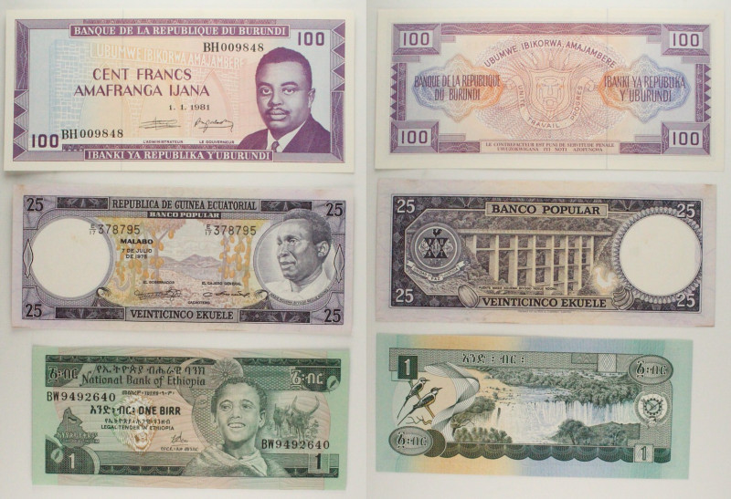 Mondiali - Lotto di 3 banconote: Burundi 100 Francs 1981 P#29b - Guinea Equatori...