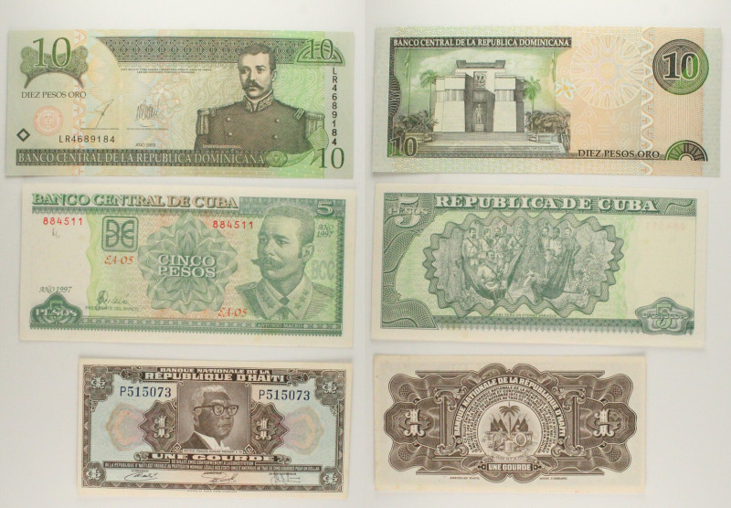 Mondiali - Lotto di 3 banconote: Repubblica Dominicana 10 Pesos Oro 2003 P#165 -...
