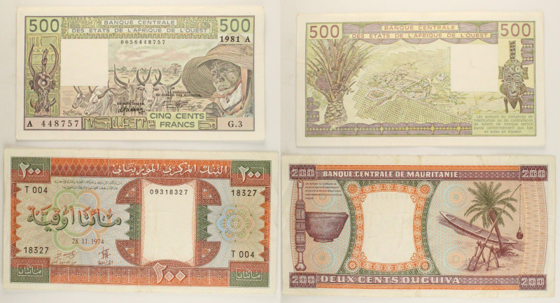 Mondiali - Lotto di 2 banconote: Costa d'Avorio 500 Francs (Black bank name and ...