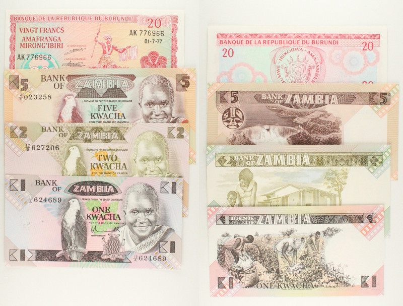 Mondiali - Lotto di 4 banconote: Zambia 1 Kwacha ND (1980-1988) P#23 - Zambia 2 ...