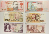 Mondiali - Lotto di 3 banconote: Uruguay 2000 Nuevos Pesos 1989 P#68 - Brasile 1000 Cruzeiros ND (1990) P#231a - Colombia 2 Pesos Oro 1977 P#413b

S...