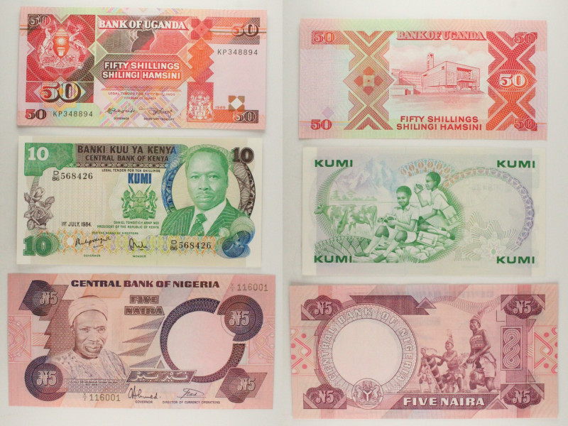 Mondiali - Lotto di 3 banconote: Nigeria 5 Shillings ND (1984-2001) P#24b - Keny...