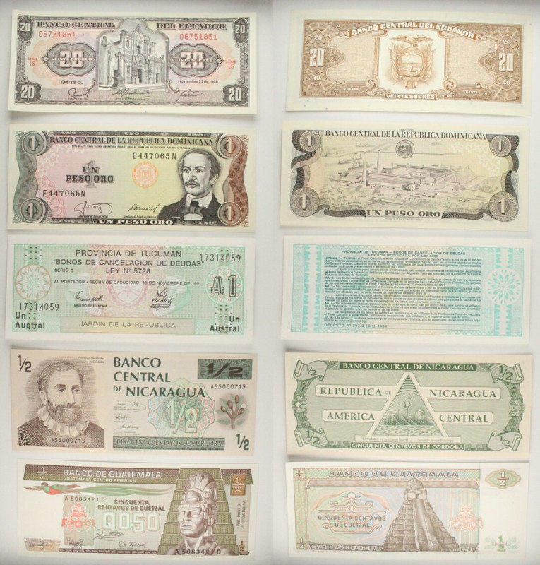 Mondiali - Lotto di 5 banconote: Ecuador 20 Sucres 1986 P#121A - Repubblica Domi...