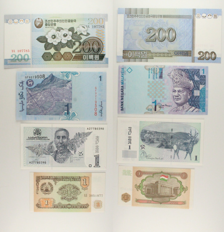 Mondiali - Lotto di 4 banconote: Corea del Nord 200 Won 2005 P#48 - Malesia 1 Ri...