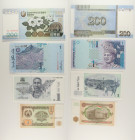 Mondiali - Lotto di 4 banconote: Corea del Nord 200 Won 2005 P#48 - Malesia 1 Ringgit ND (2000) P#39b.1 - Georgia 1 Lari 1995 P#53 - Tagikistan 1 Roub...