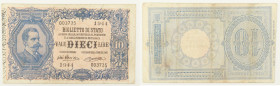 Regno d'Italia - Vittorio Emanuele III (1900-1943) - banconota 10 Lire Vittorio Emanuele III (Effigie di Umberto I) 19/09/1923 - RARA - Gigante BS 17F...