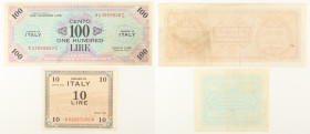 Allied Military Currency - Lotto di 2 banconote Serie 1943 A (Bilingue): 100 Lire 1943 Gigante AM 12C - 10 Lire 1943 Gigante AM 10A

SPEDIZIONE SOLO...