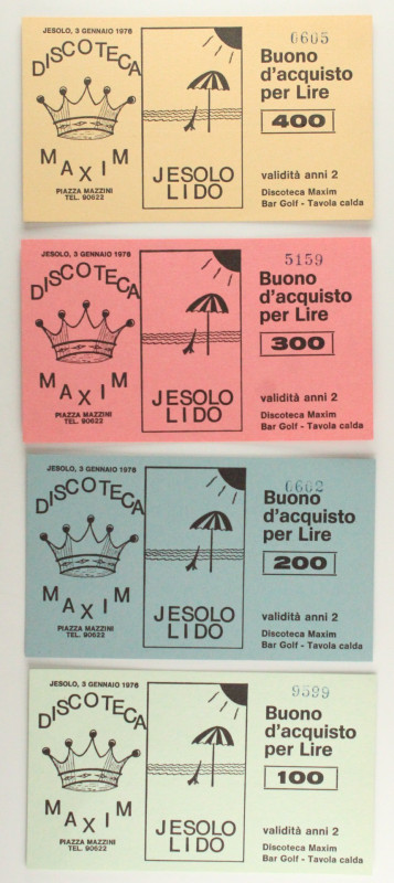 Discoteca Maxim, Jesolo Lido - Lotto di 4 Buoni d'Acquisto da 400, 300, 200 e 10...
