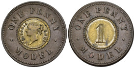 Regno Unito - Victoria (1837-1901) - Penny Model - Pattern One Penny 1844 - Victoria Model - Bimetallico: centro in nichel-zinco con anello in rame - ...
