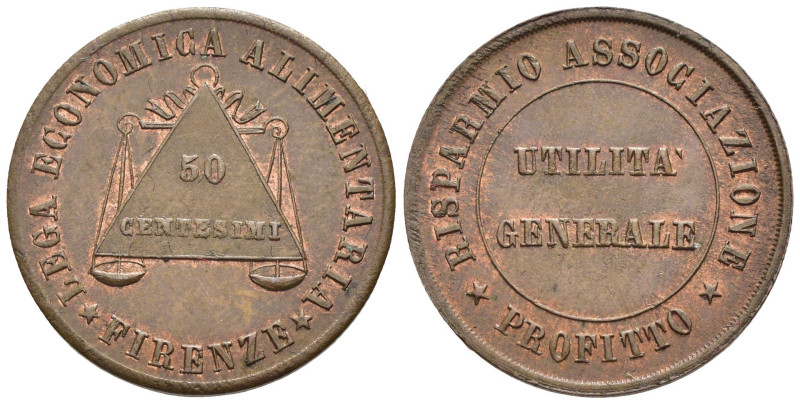 Gettone da 50 Centesimi Lega Economica Alimentaria Firenze (1866 - 1871) - Cu, r...