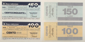 Banco Ambrosiano - Lotto di 2 mini assegni da 150 Lire 1977 e 100 Lire 1977

SPEDIZIONE IN TUTTO IL MONDO - WORLDWIDE SHIPPING