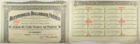 Automobiles Bellanger Frères - Certificato azionario al portatore di 100 franchi datato 30 settembre 1920

SPEDIZIONE SOLO IN ITALIA - SHIPPING ONLY...
