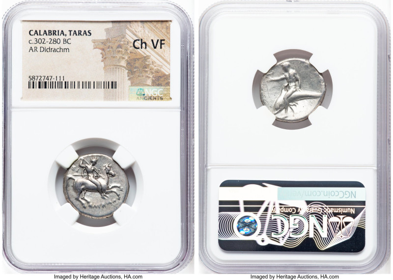 CALABRIA. Tarentum. Ca. 302-280 BC. AR didrachm (20mm, 5h). NGC Choice VF. Ca. 3...