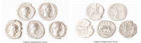 ANCIENT LOTS. Roman Imperial. Lot of five (5) AR denarii. Fine-Choice Fine. Includes: Five Roman Imperial AR denarii, various emperors and types. SOLD...