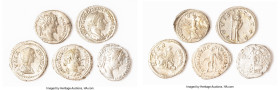 ANCIENT LOTS. Roman Imperial. Lot of five (5) AR denarii. Fine-Choice Fine. Includes: Five Roman Imperial AR denarii, various rulers and types. SOLD A...