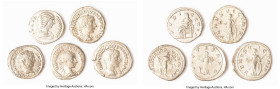 ANCIENT LOTS. Roman Imperial. Lot of five (5) AR denarii. Fine-VF. Includes: Five Roman Imperial AR denarii, various rulers and types. SOLD AS IS, NO ...