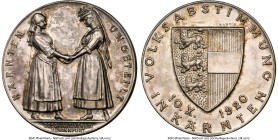 Karnten. City silver "Carinthia Referendum" Medal 1920-Dated MS62 NGC, Hauser-A610. By Hartig. KARNTEN UNGETEILT Two females in traditional dress stan...