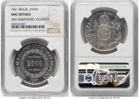 Pedro II Pair of Certified Assorted 2000 Reis NGC, 1) 2000 Reis 1851 - UNC Details (Obverse Scratched, Cleaned), KM462 2) 2000 Reis 1888 - UNC Details...